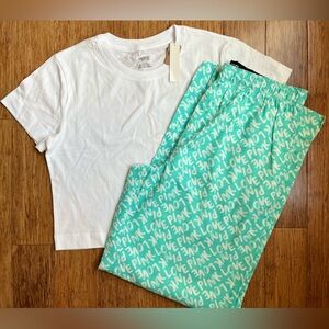 VS Pink sleep pants white cropped T-shirt size medium NWT. 1619